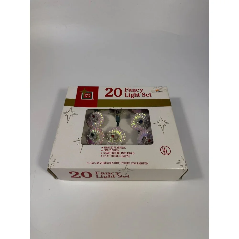 Christmas Tree Lights Vintage Santa Trim 20 Fancy Light Set Iridescent Flowers